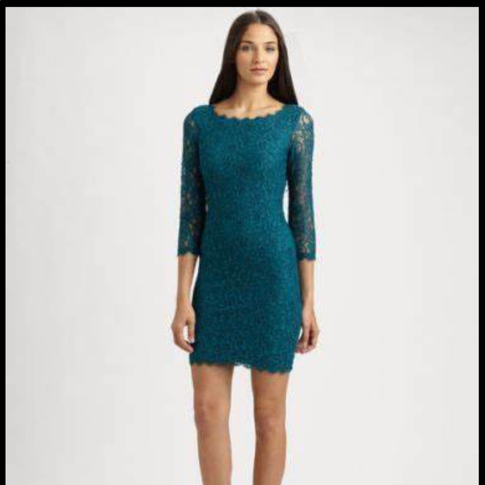 Diane von Furstenburg beautiful teal lace dress
